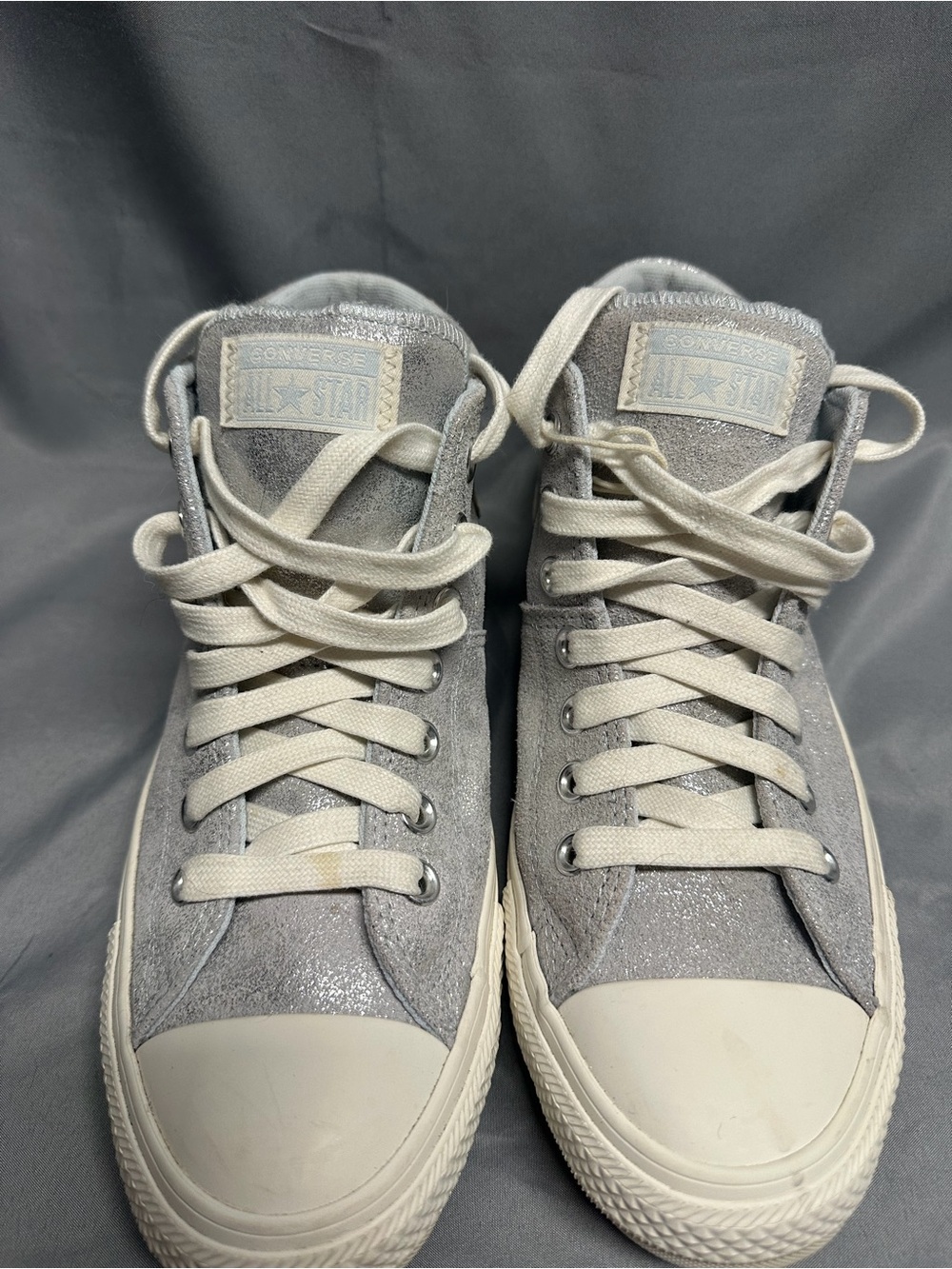 Converse Men's High Top Sneakers in Silver Glitter with Off-White Accents